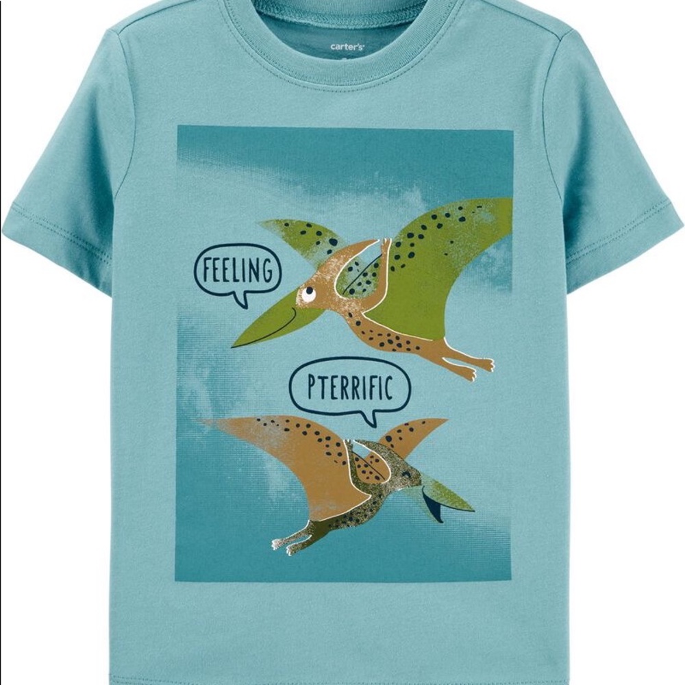 Carter's Boys Feeling Pterrific Dinosaur Jersey Tee Shirt Top NWT Blue 12 Months